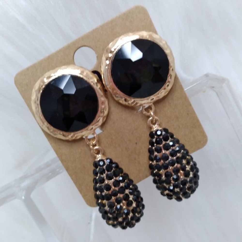 Earrings Black Crystal Rhinestone